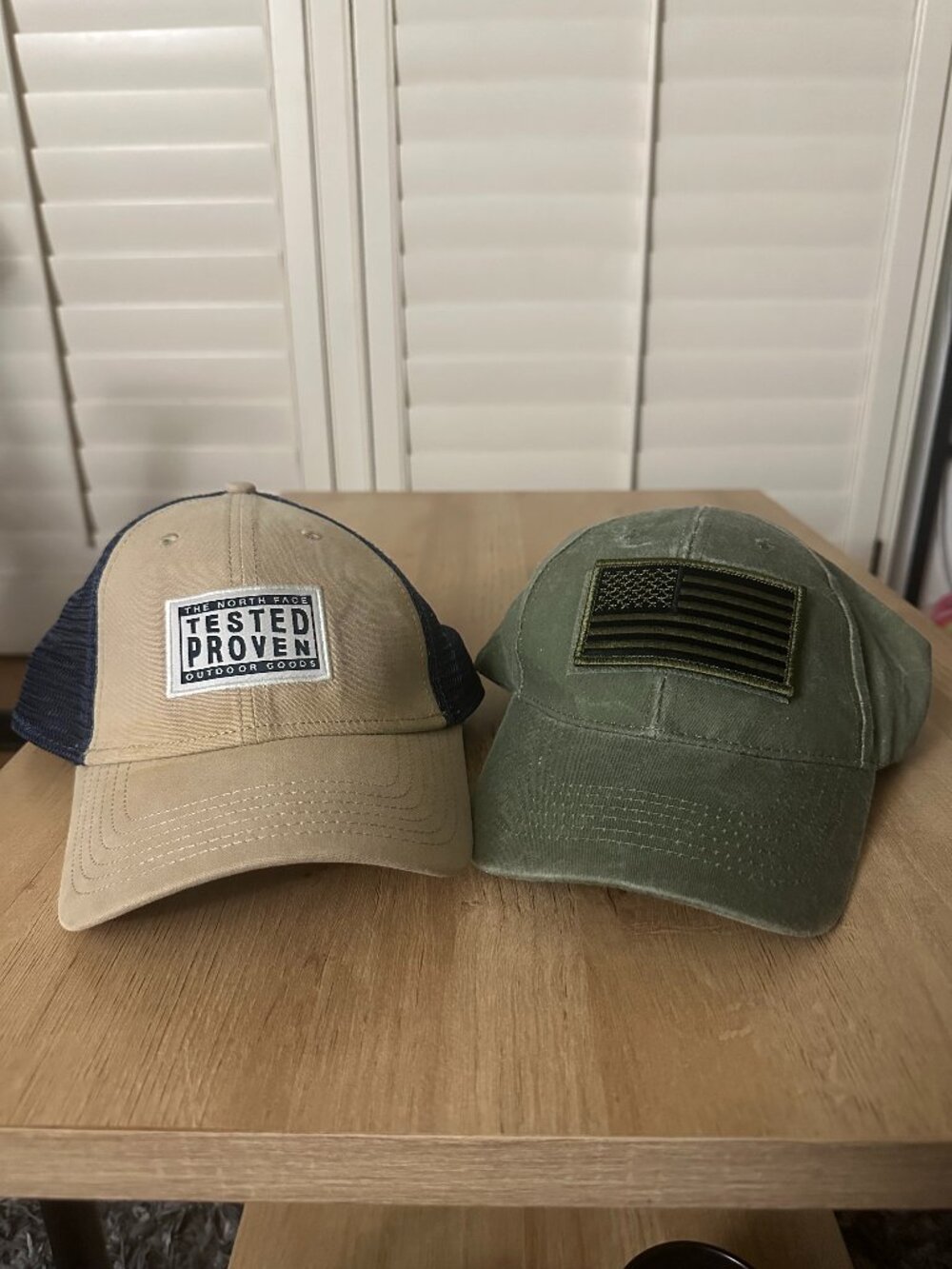The North Face Trucker "Tested Proven" Hat and Green American Strap Back Hat